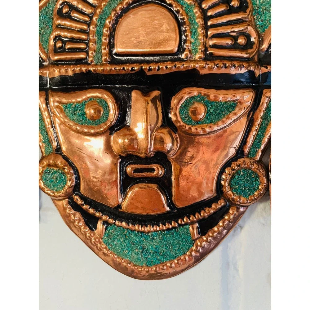 Vintage Handcrafted Peruvian Coper & Bronze Mask Inca‎ Design
